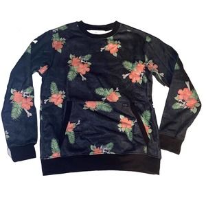 VOLCOM Skull Hibiscus Flower Sweatshirt with Kangaroo‎ Pocket Men Size Small
